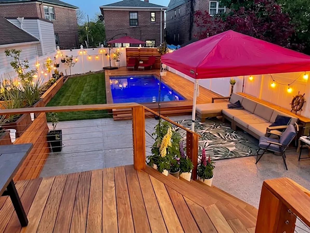 Backyard deck & plunge pool — 64-10 55th Ave, Queens — after