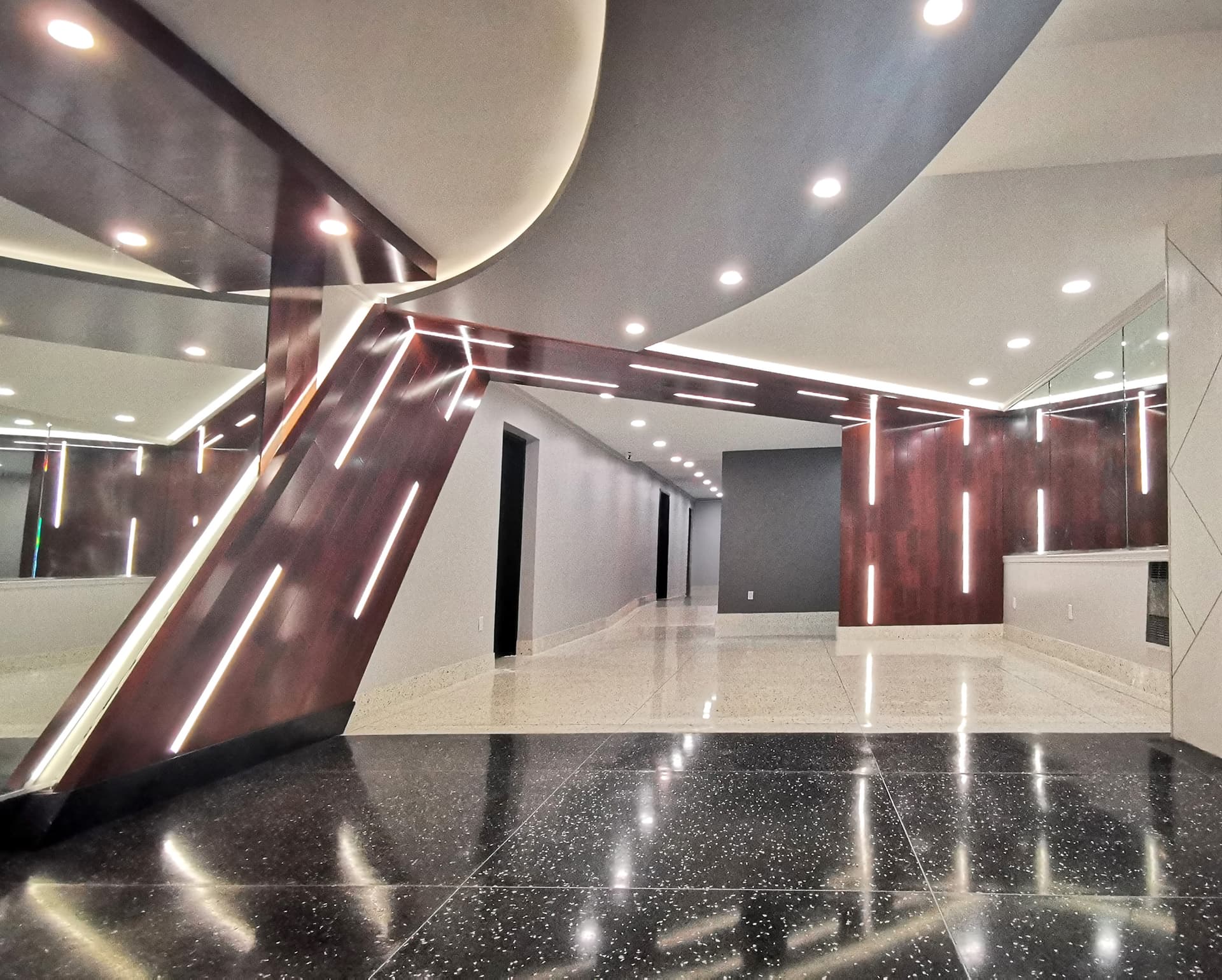 Modern luxury lobby built by Prestige Skyline in NYC