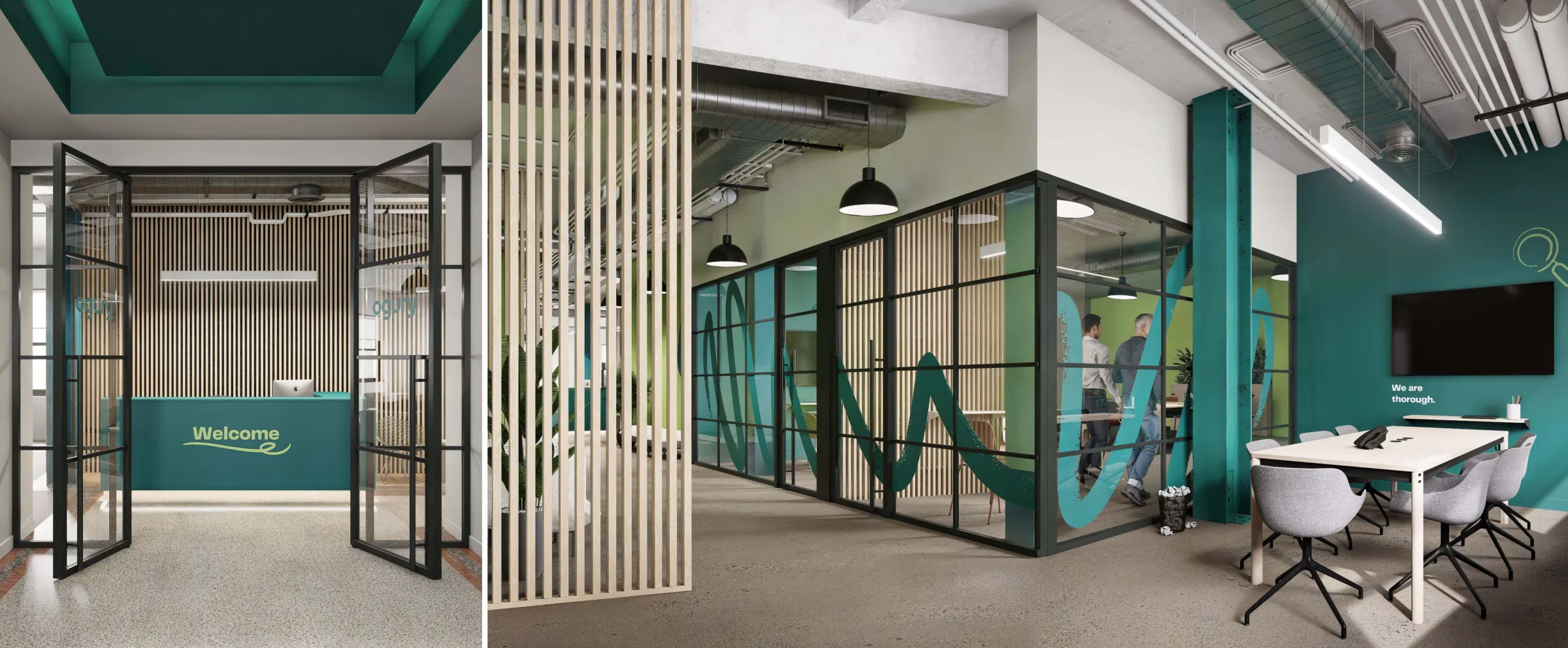 Completed modern NYC commercial office fit-out with glass partitions and a branded reception by Prestige Skyline